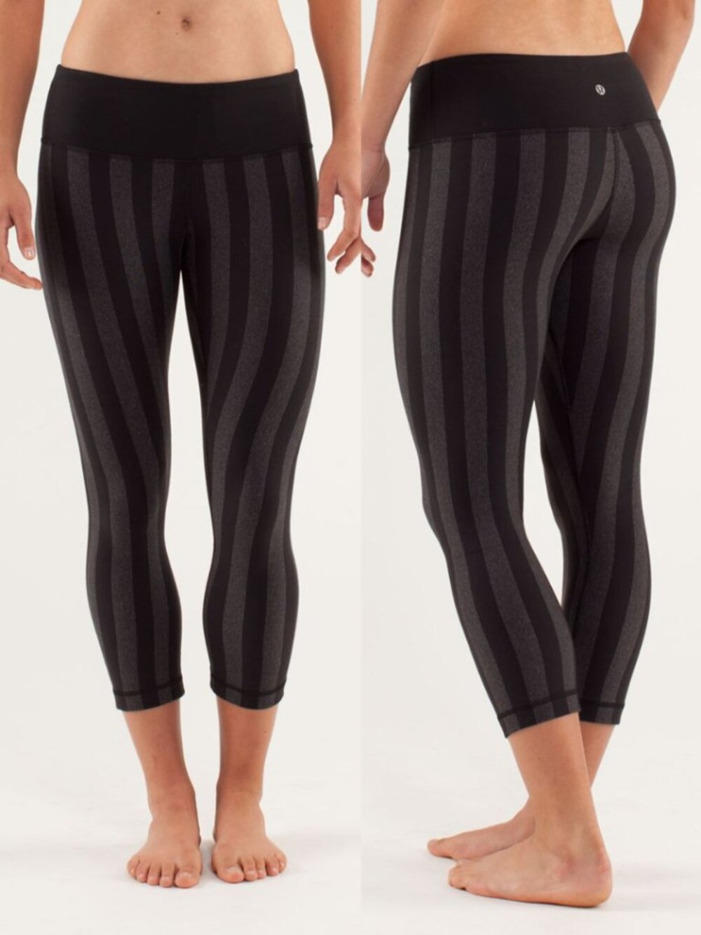 Lululemon Black Gray Stripe Luon Low Rise Wunder Under Crop
